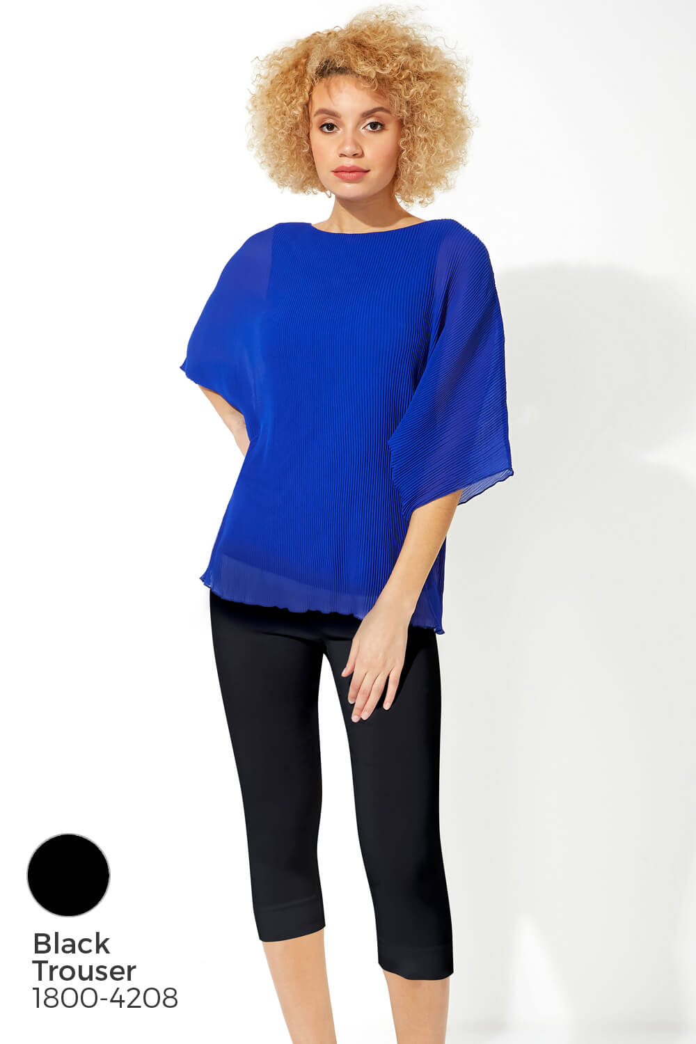 Royal Blue Pleated Chiffon Overlay Top, Image 8 of 8