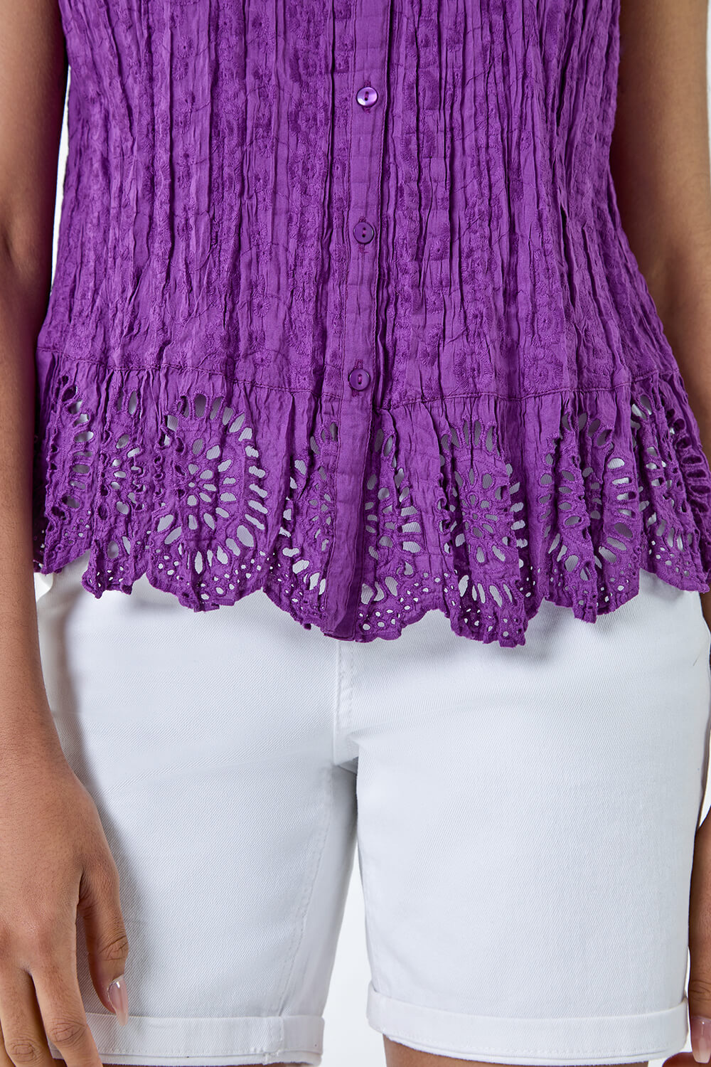 Purple Cotton Embroidered Crinkle Blouse, Image 5 of 5