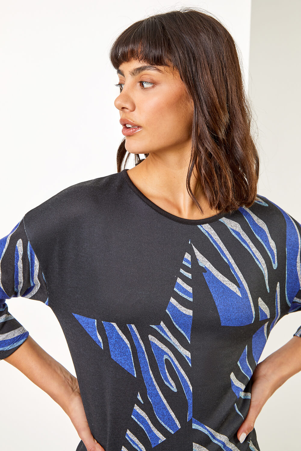 Blue Star Print Stretch Jersey Top, Image 4 of 5