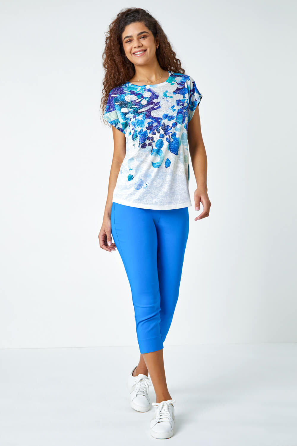 Blue Abstract Hotfix Embellished Stretch T-Shirt, Image 2 of 5