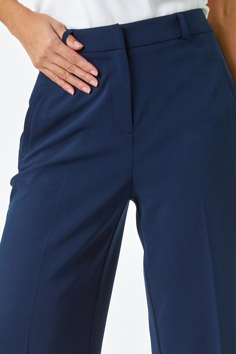 Navy  Wide Leg Premium Stretch Trousers, Image 5 of 5