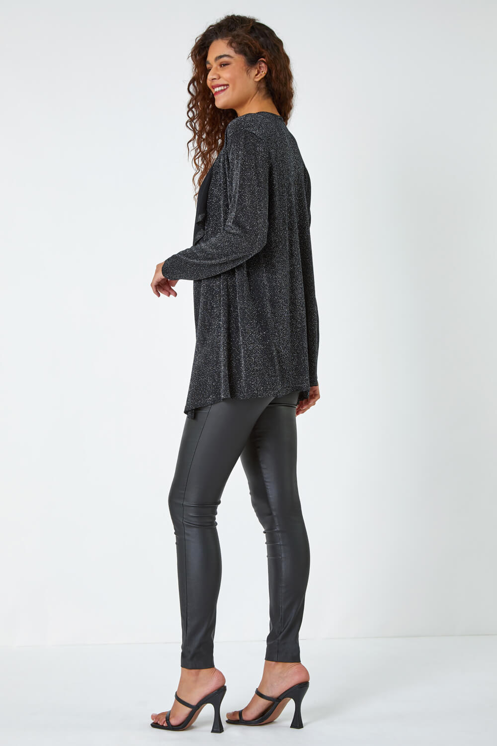 Black Shimmer Waterfall Stretch Cardigan, Image 3 of 5