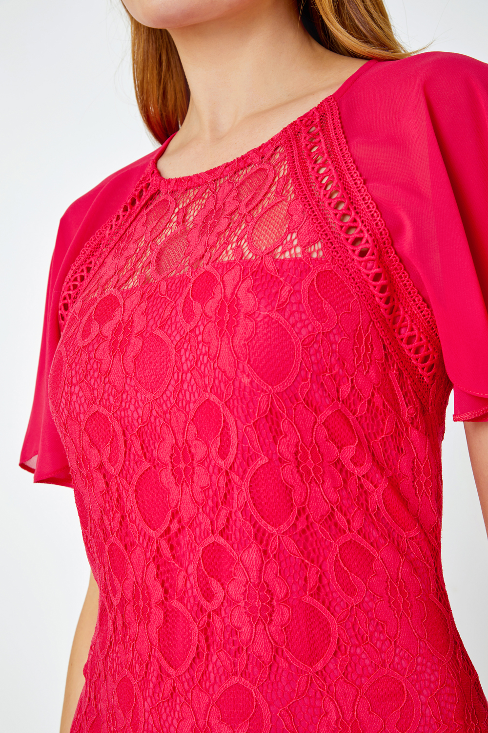 CERISE Angel Sleeve Stretch Lace Midi Dress, Image 5 of 5