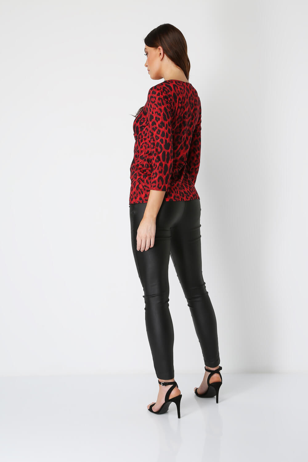 Red Leopard Print Tie Front Top, Image 3 of 4