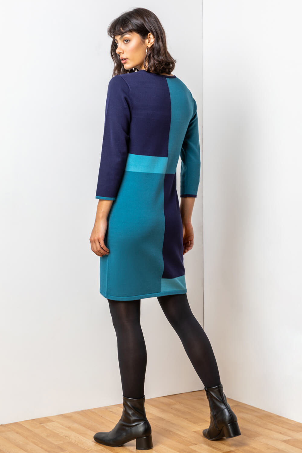 Blue Colour Block Knitted Dress, Image 2 of 5