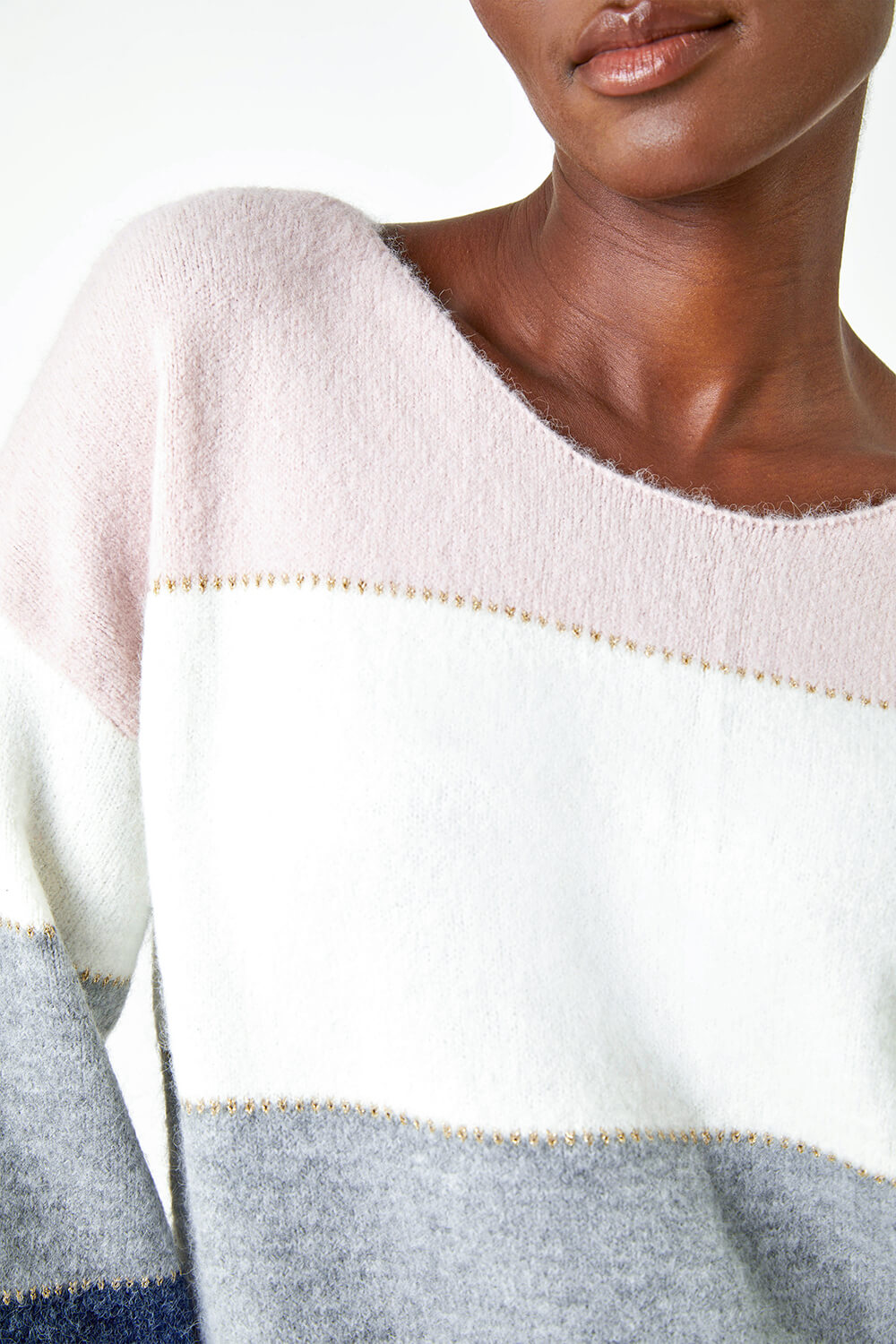 Light Pink Relaxed Colour Block Stripe Jumper, Image 5 of 5