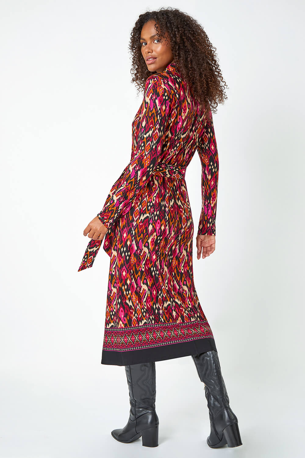 CERISE Aztec Print Midi Stretch Shirt Dress, Image 3 of 5