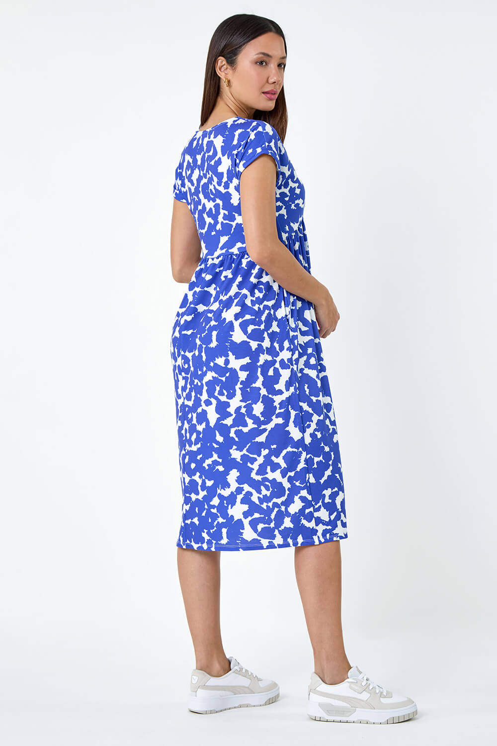 Blue Abstract Print Stretch Pocket T-Shirt Dress, Image 3 of 5