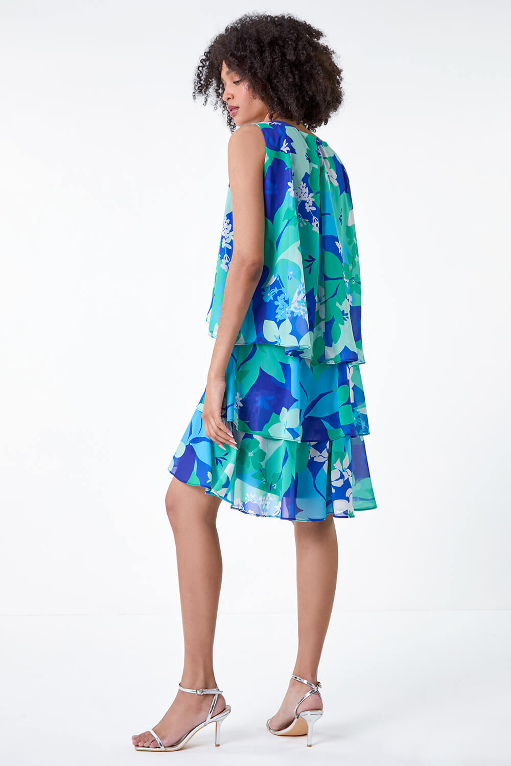 +Blue Botanical Print Tiered Dress main image 1