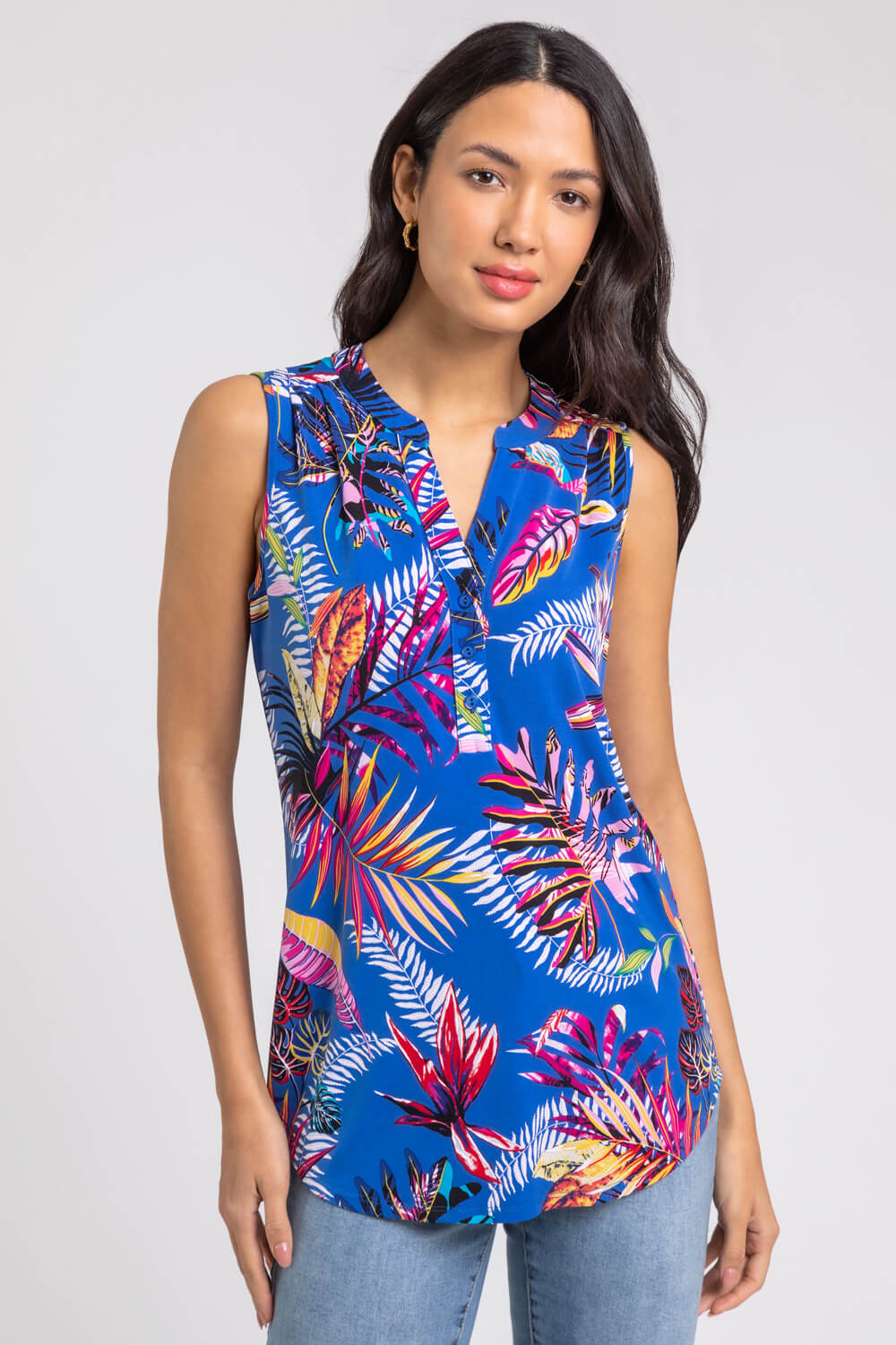Tropical Print Stretch Jersey Top