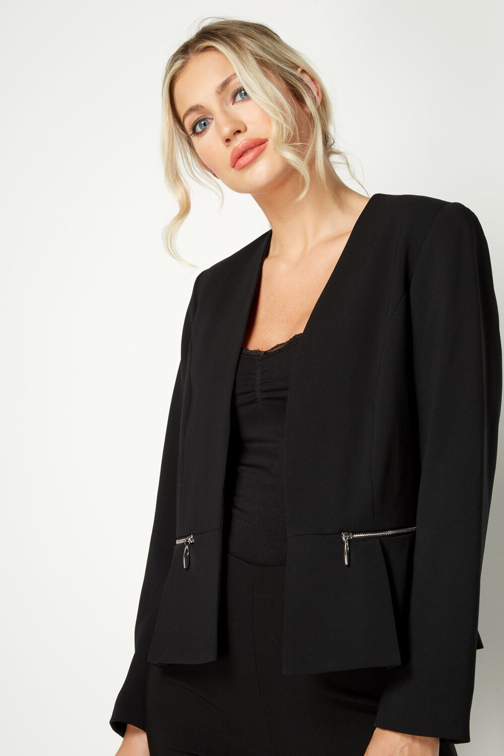 Black Long Sleeve Zip Detail Jacket, Image 3 of 4