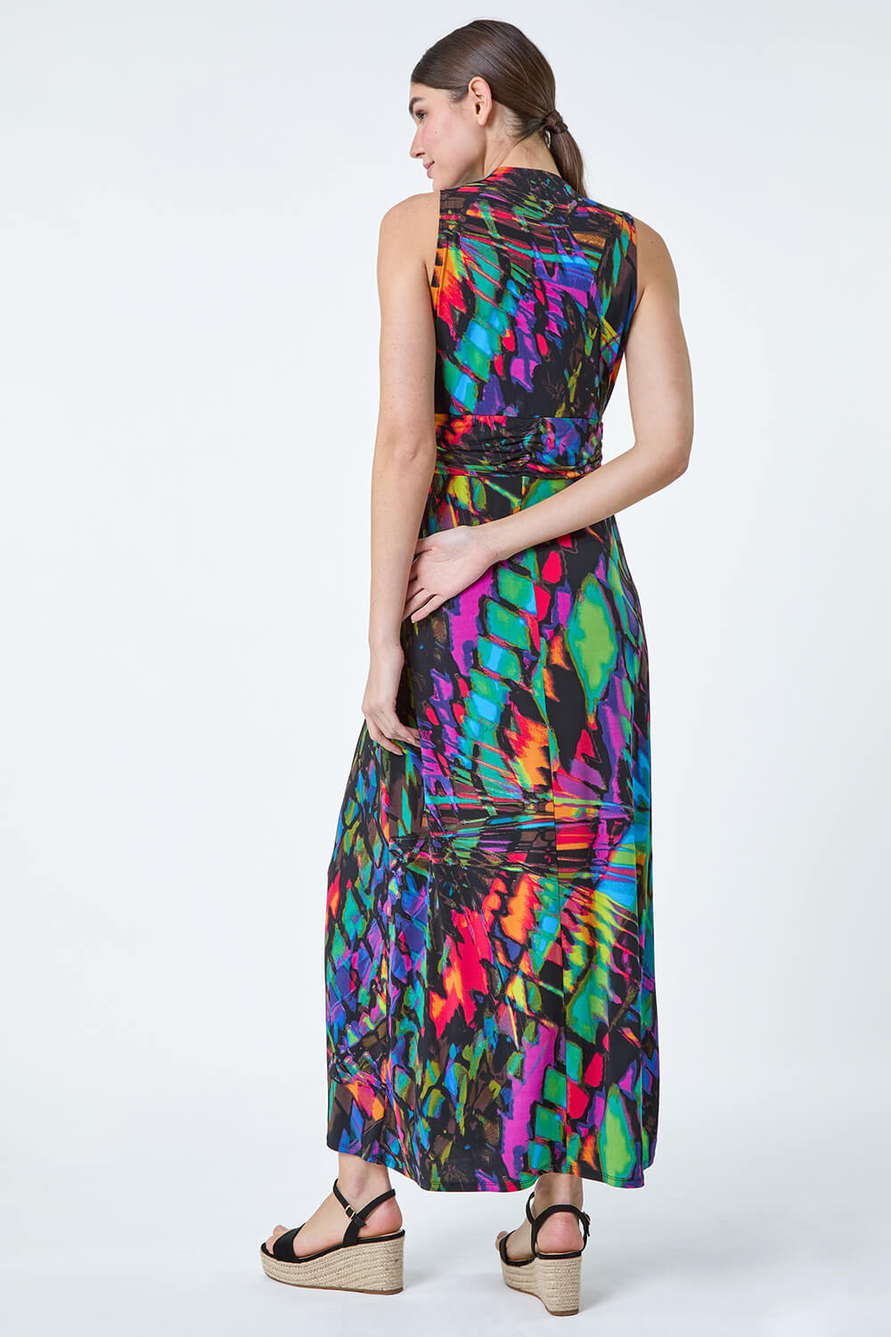 Multi Coloured Tropical Print Ruched Maxi Dress, Image 3 of 5