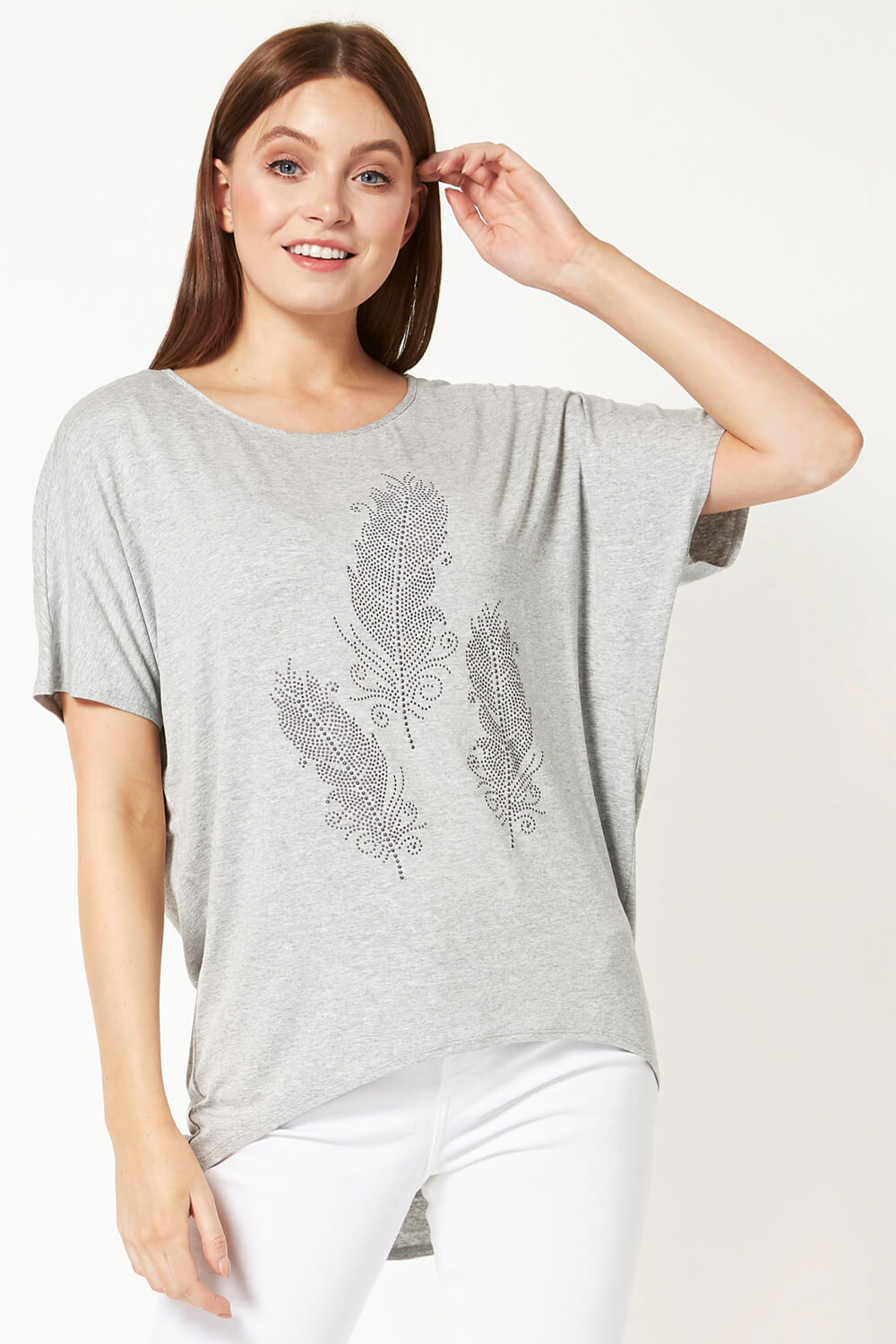 Feather Diamante Embellished T-Shirt