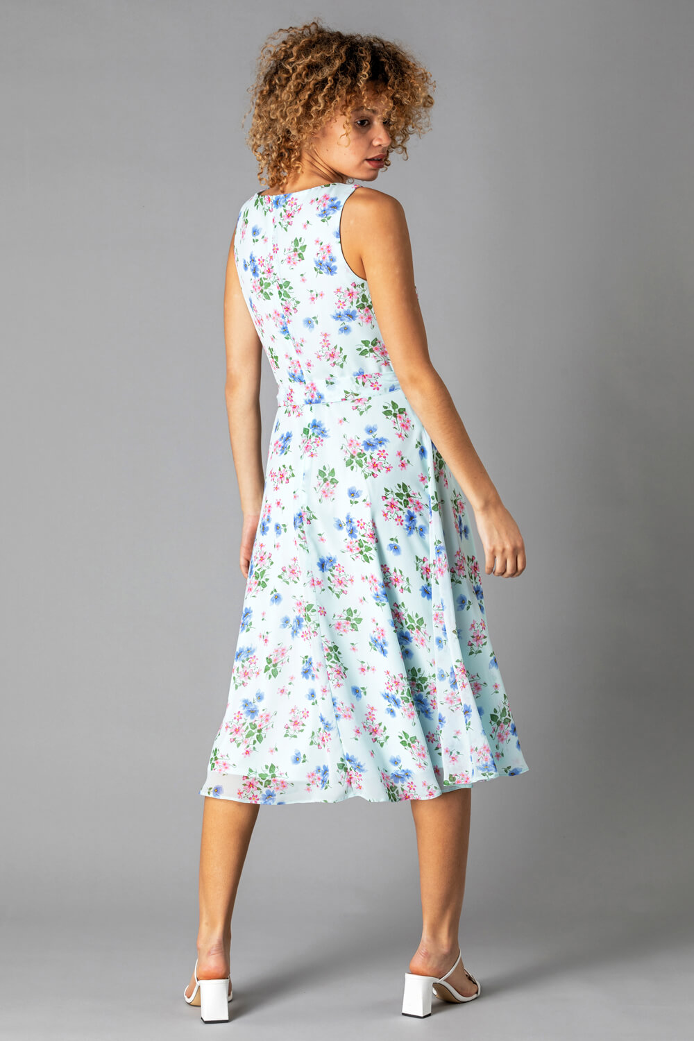 Blue Floral Fit & Flare Midi Dress, Image 2 of 4