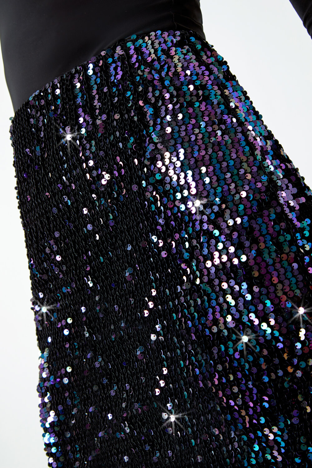 Midnight Blue Sequin Embellished Velour Stretch Skirt | Roman UK