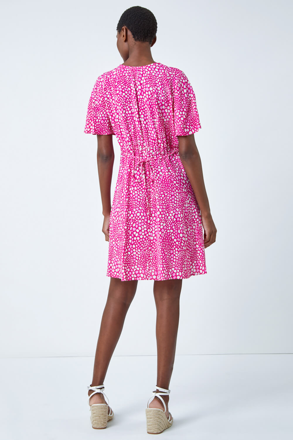 PINK Ditsy Spot Print Button Dress, Image 3 of 5