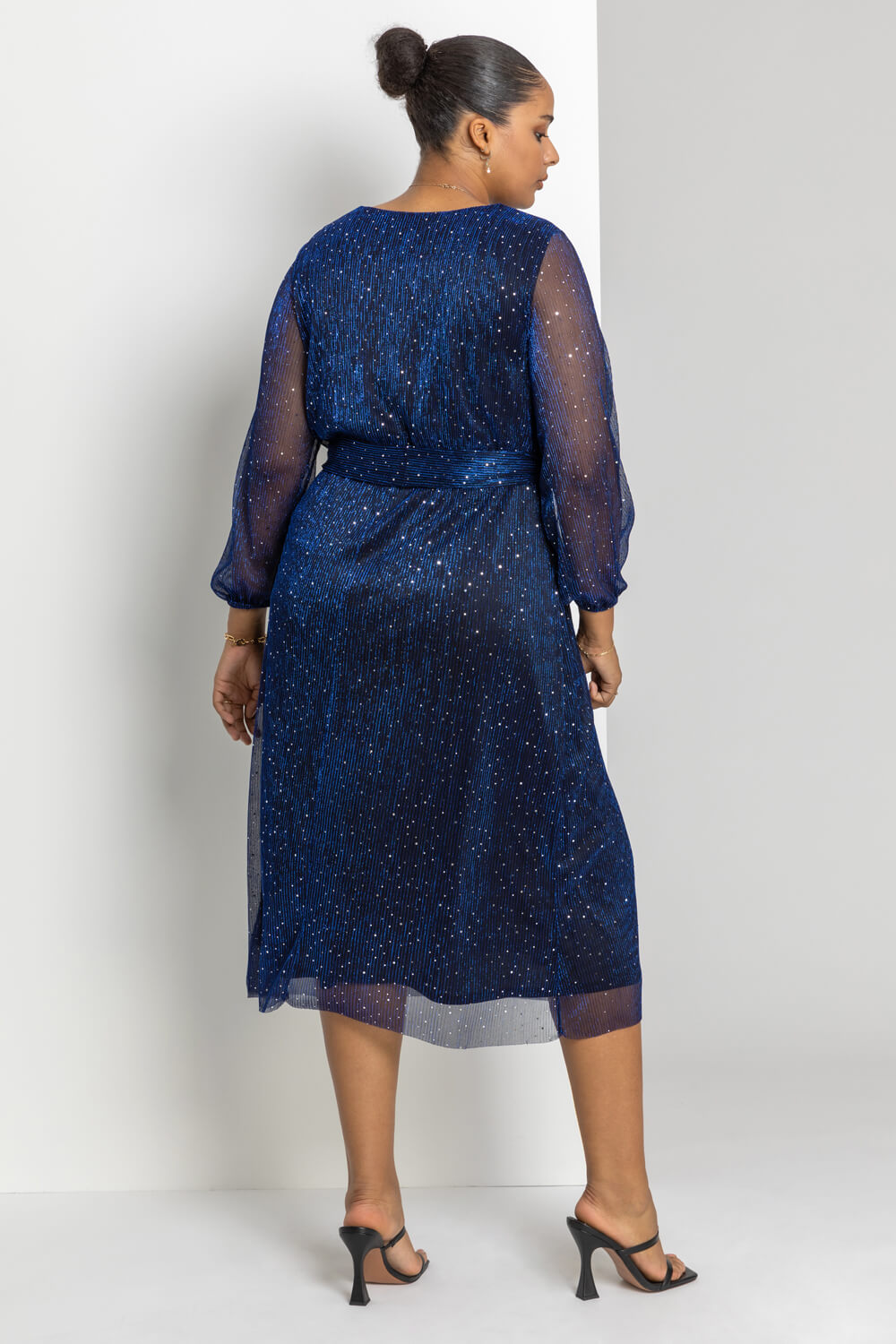 Royal Blue Curve Plisse Wrap Midi Dress, Image 2 of 4