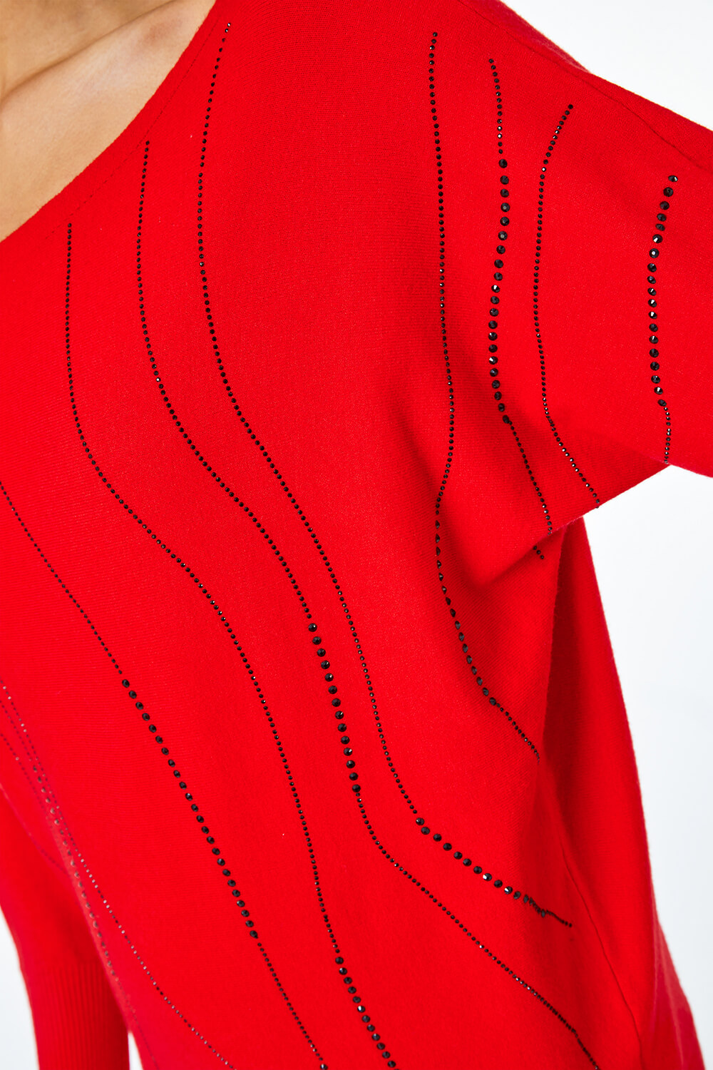 Red Longline Embellished Linear Print Jumper , Image 5 of 5