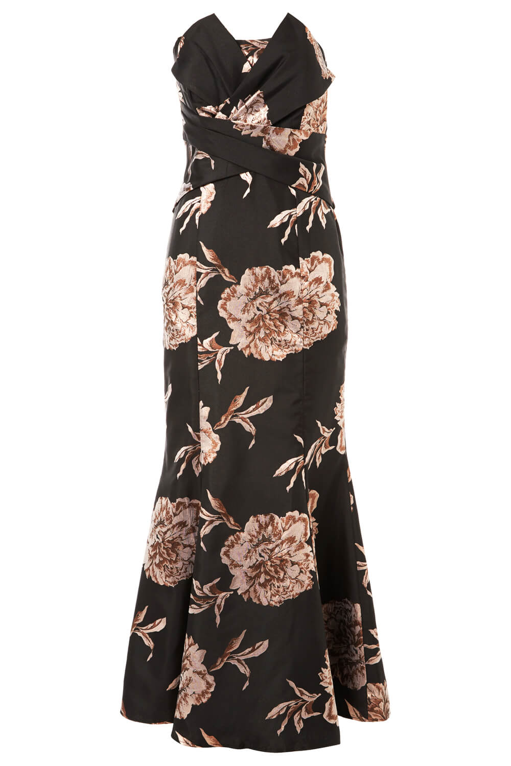 Black Floral Jacquard Fishtail Maxi Dress, Image 6 of 6