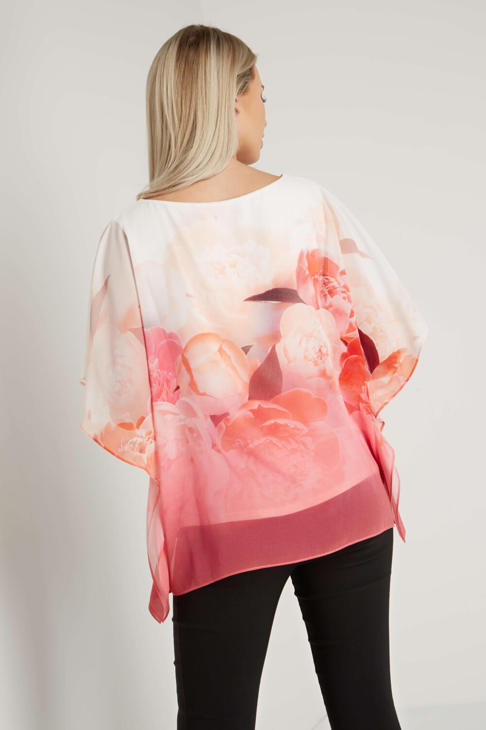 PINK Floral Chiffon Overlay Top, Image 2 of 3