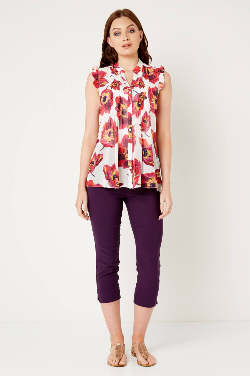 Floral Pin Tuck Ruffle Blouse