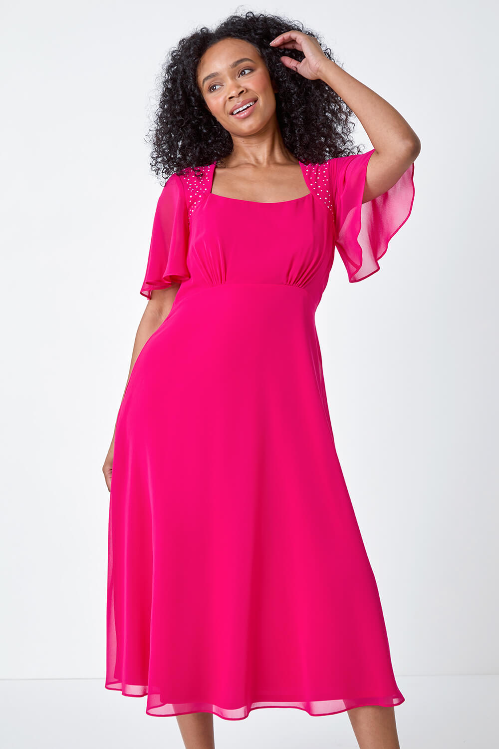 PINK Petite Shimmer Pleated Midi Dress, Image 2 of 5