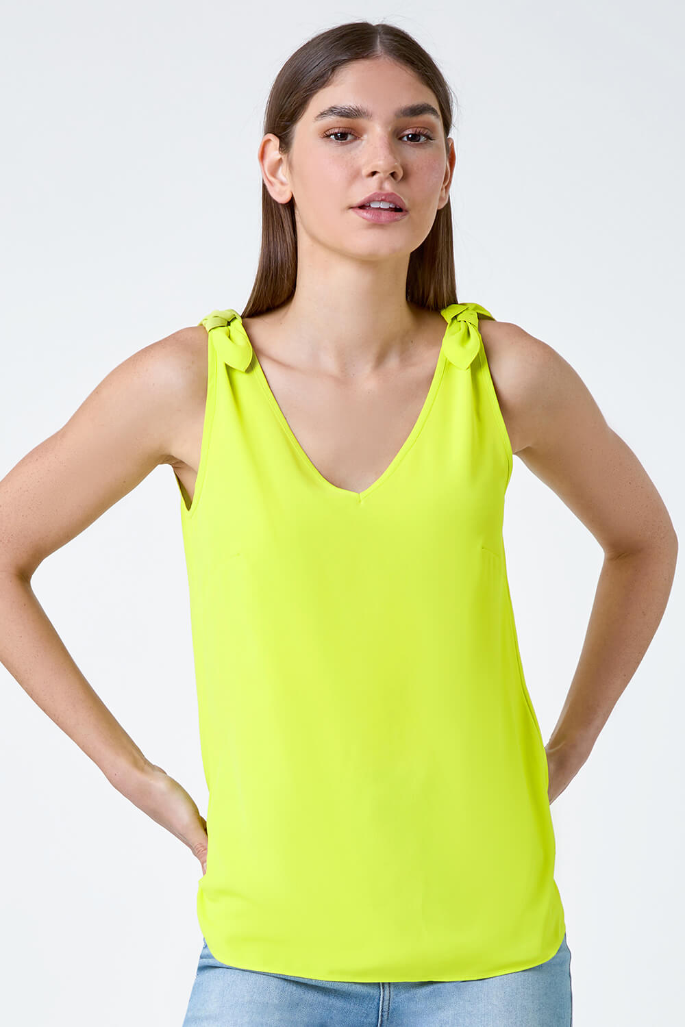 Lime Tie Detail Strap Cami Top, Image 2 of 5