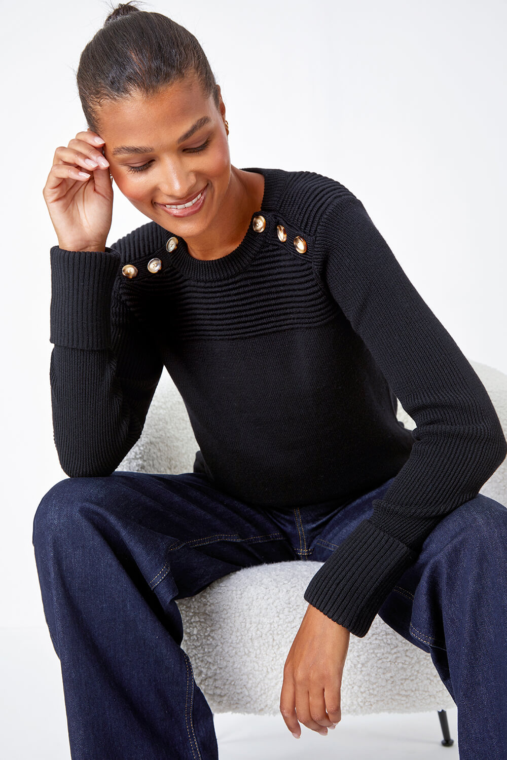 Button Detail Ribbed Jumper 