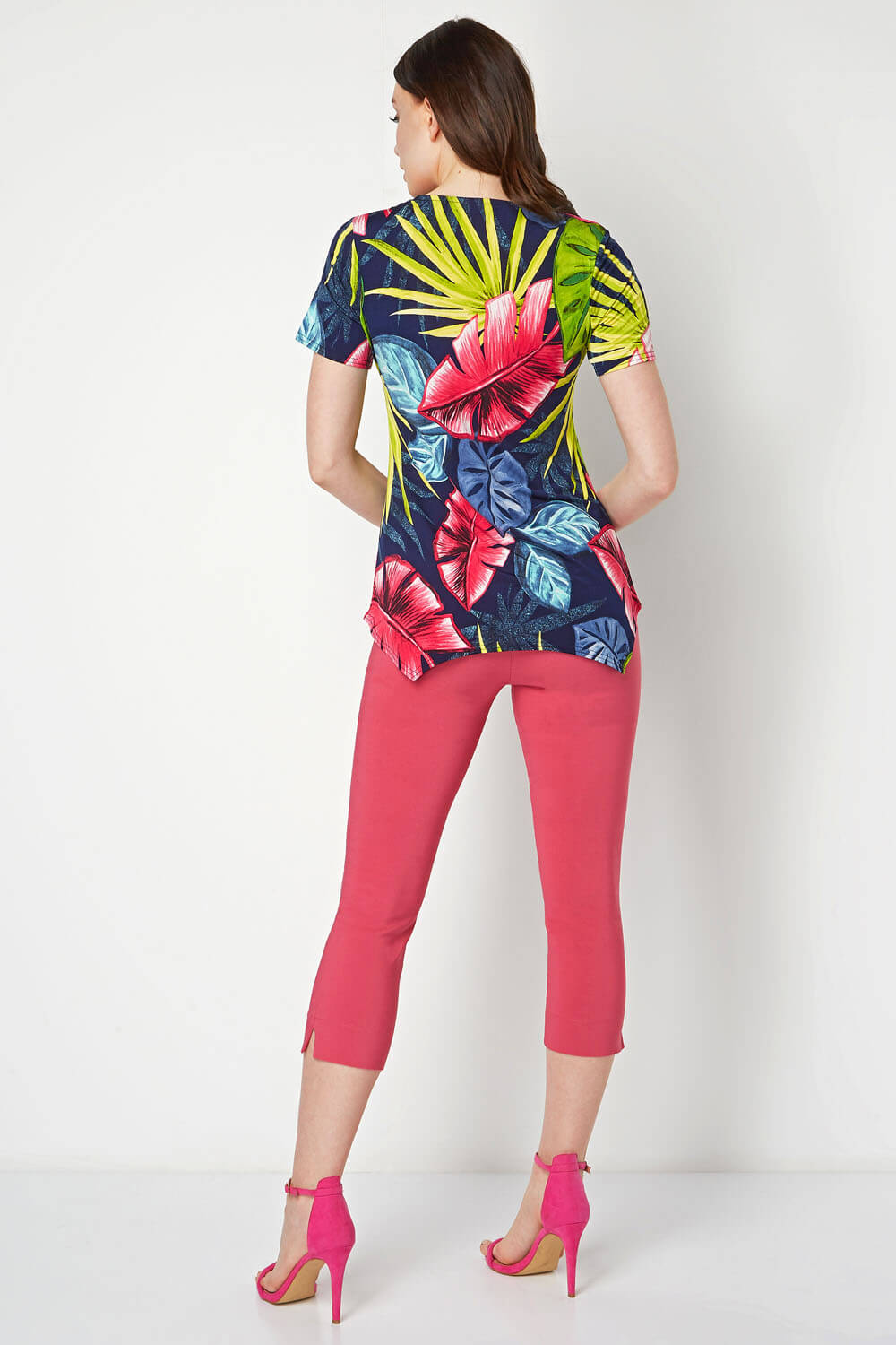 Multi Coloured Tropical Print Twist Front Top, Image 3 of 8