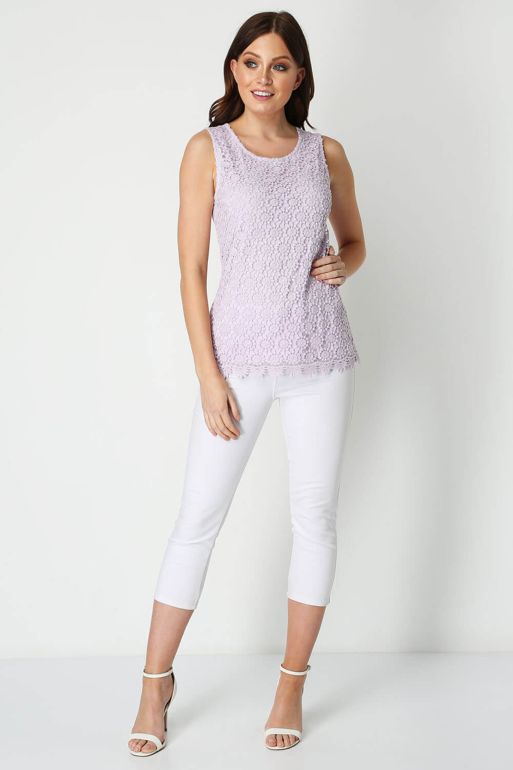 Lilac Lace Front Jersey Vest Top, Image 2 of 8
