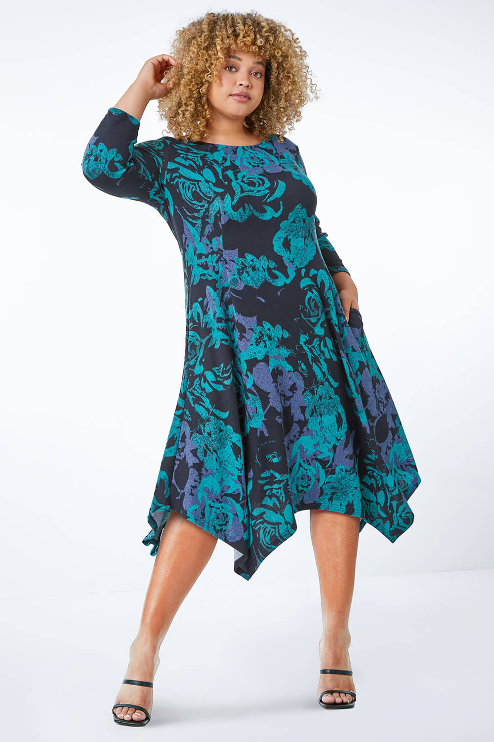 Green Curve Floral Print Tunic Dress, Image 1 of 5