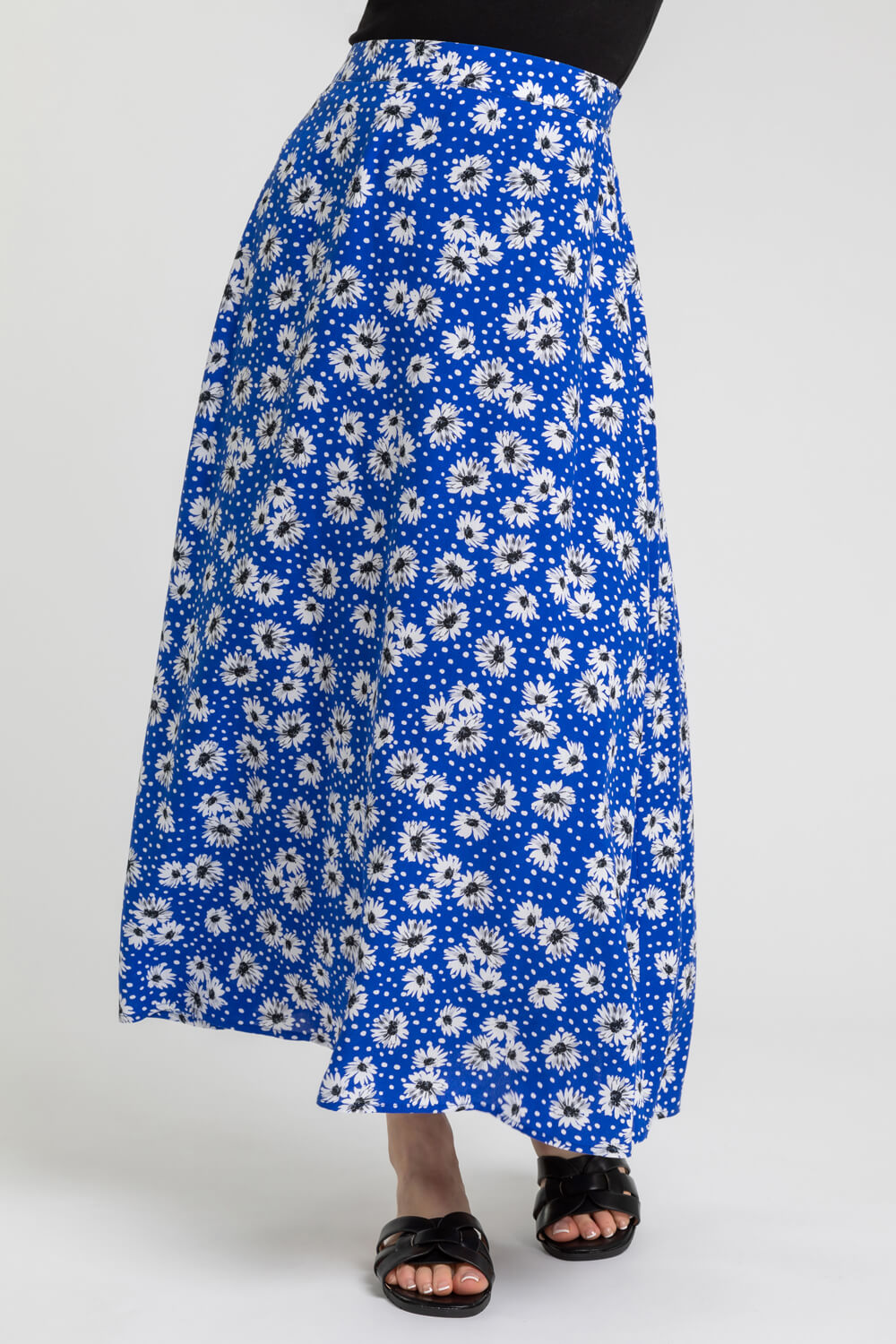 Petite Floral Print A-Line Skirt in Blue | Roman UK