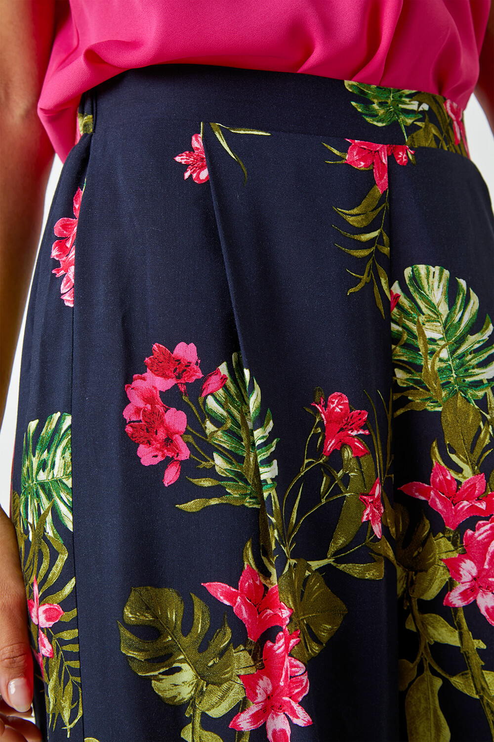 PINK Floral Palm Print Culottes, Image 3 of 5