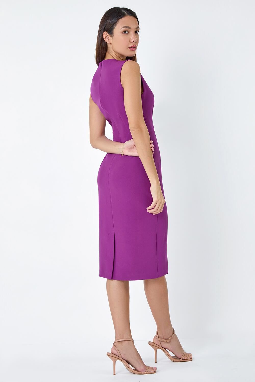 Purple Wrap Draped Crepe Stretch Dress, Image 3 of 5