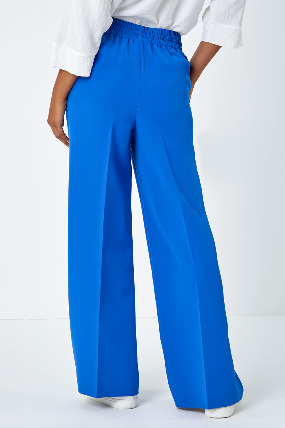 Royal Blue Wide Leg Tie Front Stretch Trouser, Image 3 of 5