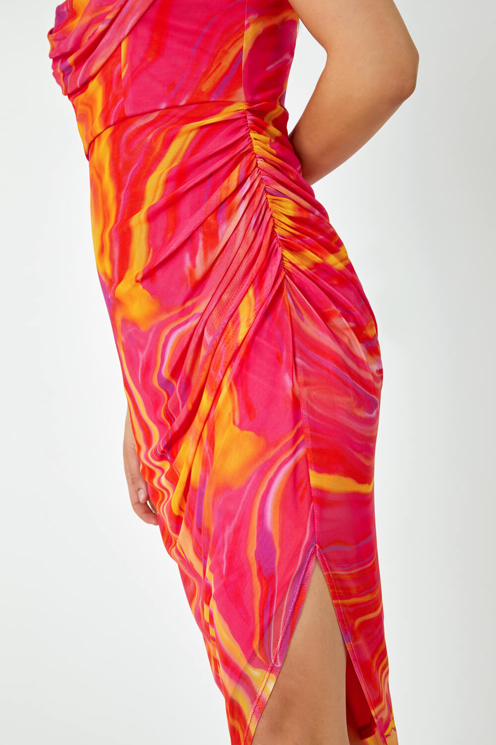 PINK Swirl Print Ruched Stretch Dress, Image 5 of 5