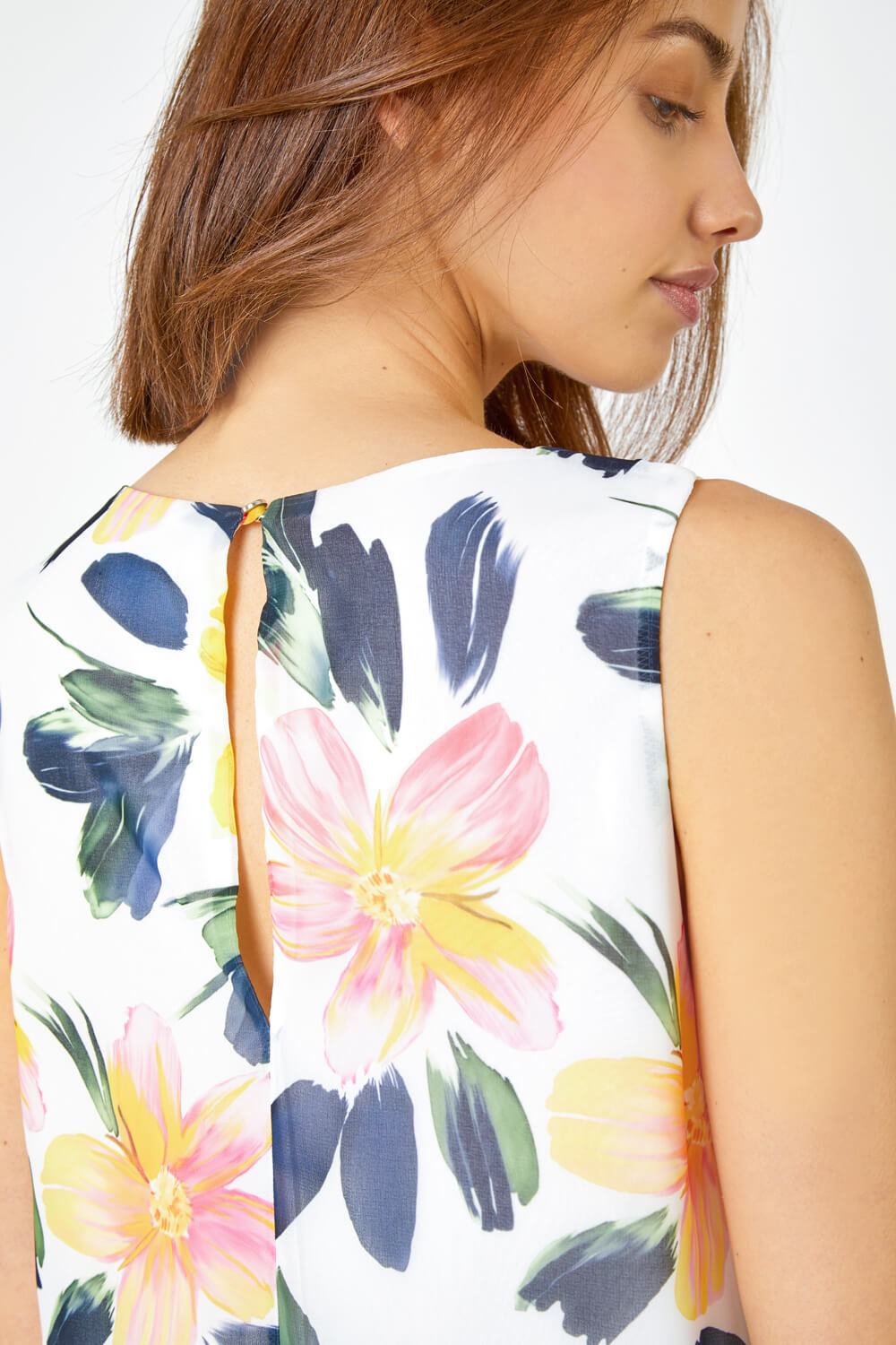 Yellow Floral Print Sleeveless Top, Image 5 of 5