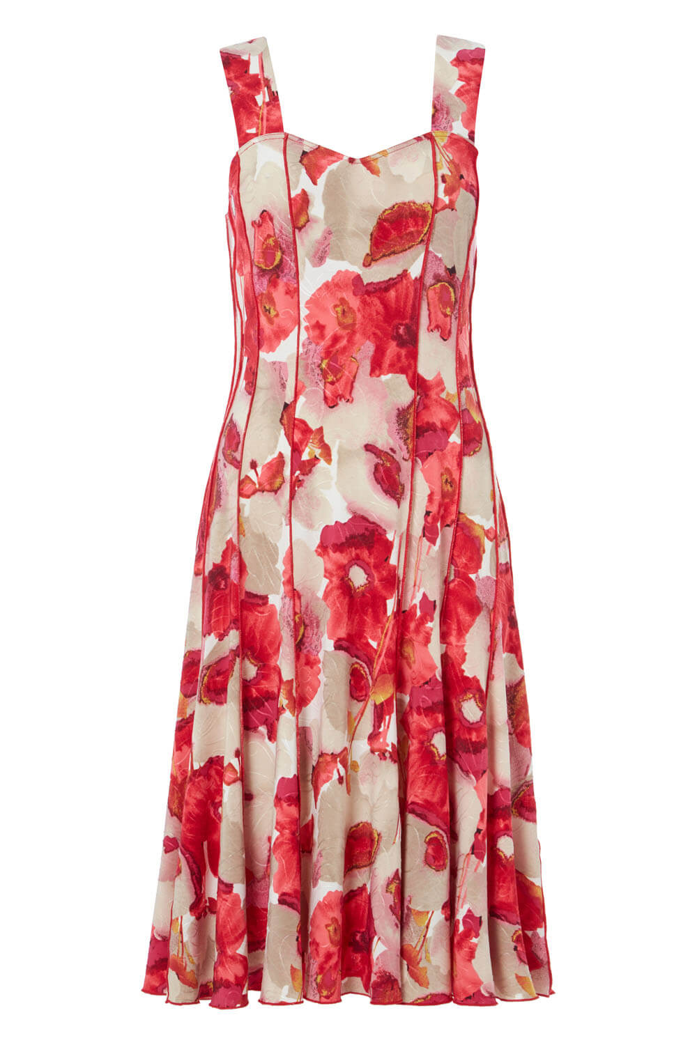 Red Floral Printed Panel Dress, Image 6 of 6