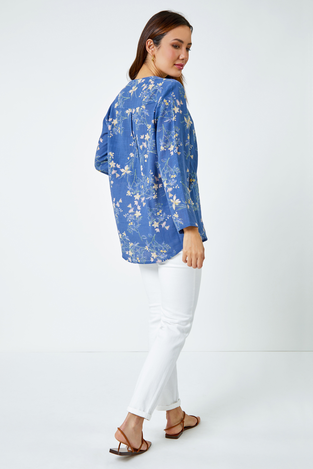 Blue Cotton Floral Print Overshirt, Image 3 of 5