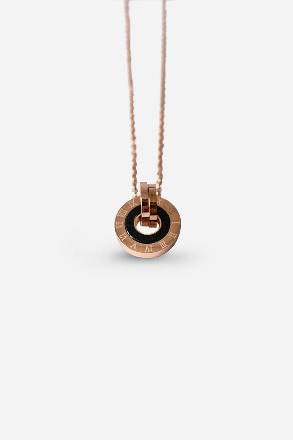 Rose Gold Stainless Steel Chunky Hoop Pendant Necklace, Image 2 of 4