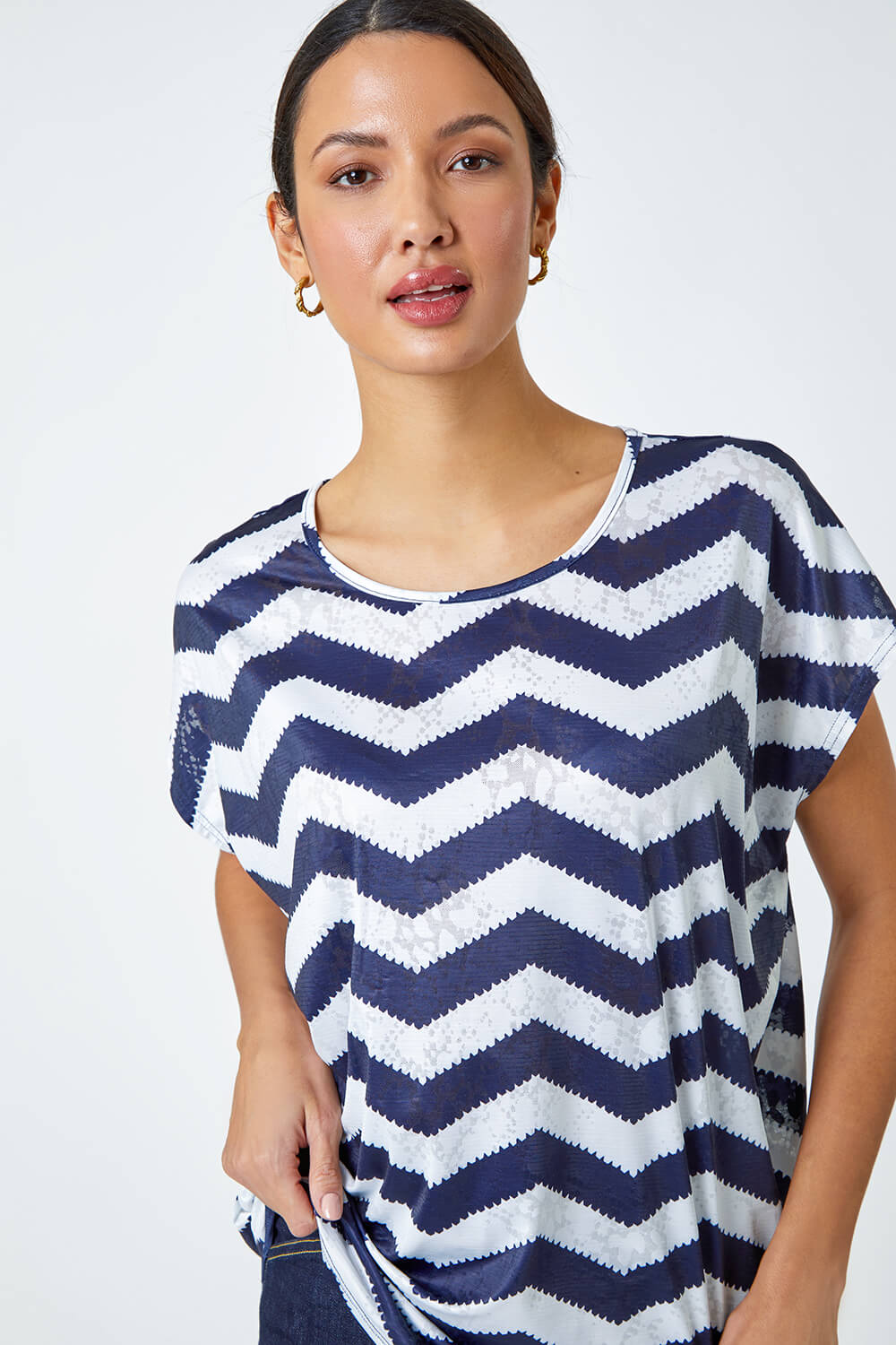Navy  Zig Zag Print Relaxed Top, Image 4 of 5