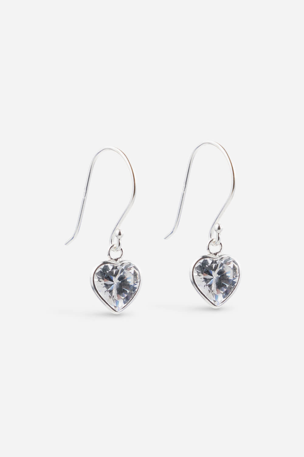 8mm Sterling Silver Cubic Zirconia Heart Drop Earrings