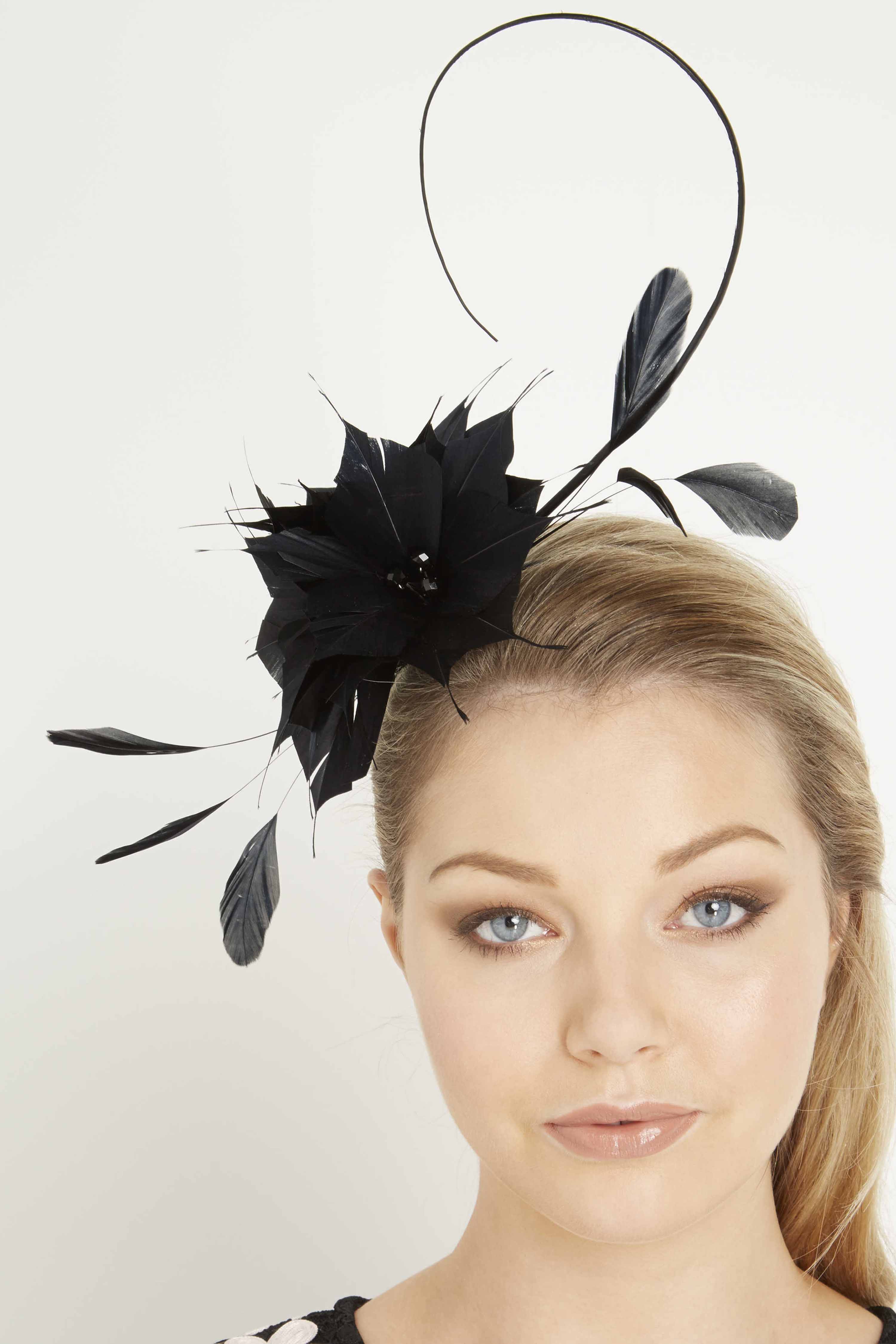 Feather & Bead Fascinator in BLACK Roman Originals UK