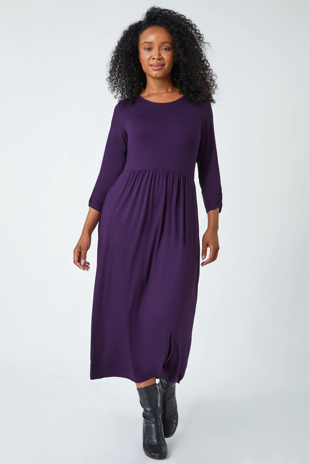 Purple Petite Jersey Stretch Midi Dress, Image 2 of 5