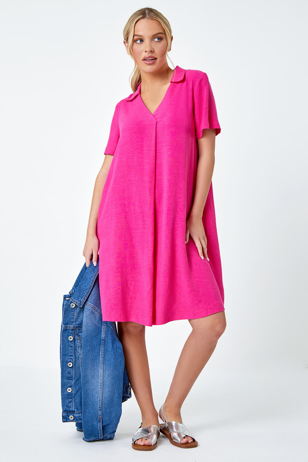 PINK Petite Linen Blend Pocket Tunic Dress, Image 2 of 5