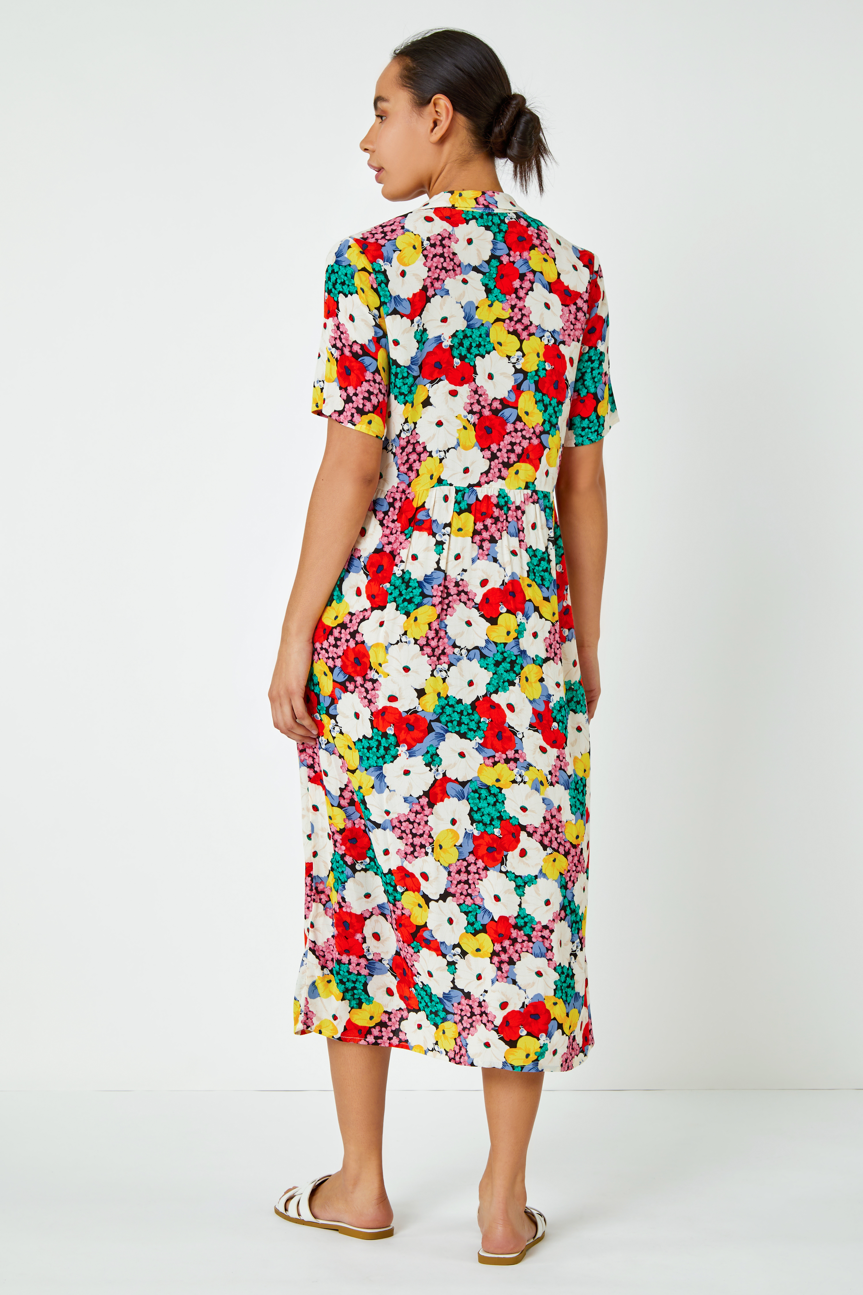Multi  Bold Floral Shirt Dress, Image 3 of 5