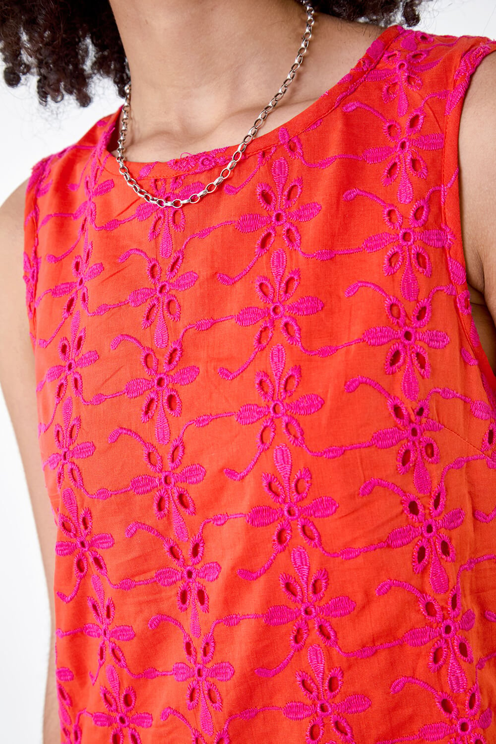 ORANGE Floral Embroidered Cotton Shift Dress, Image 5 of 5