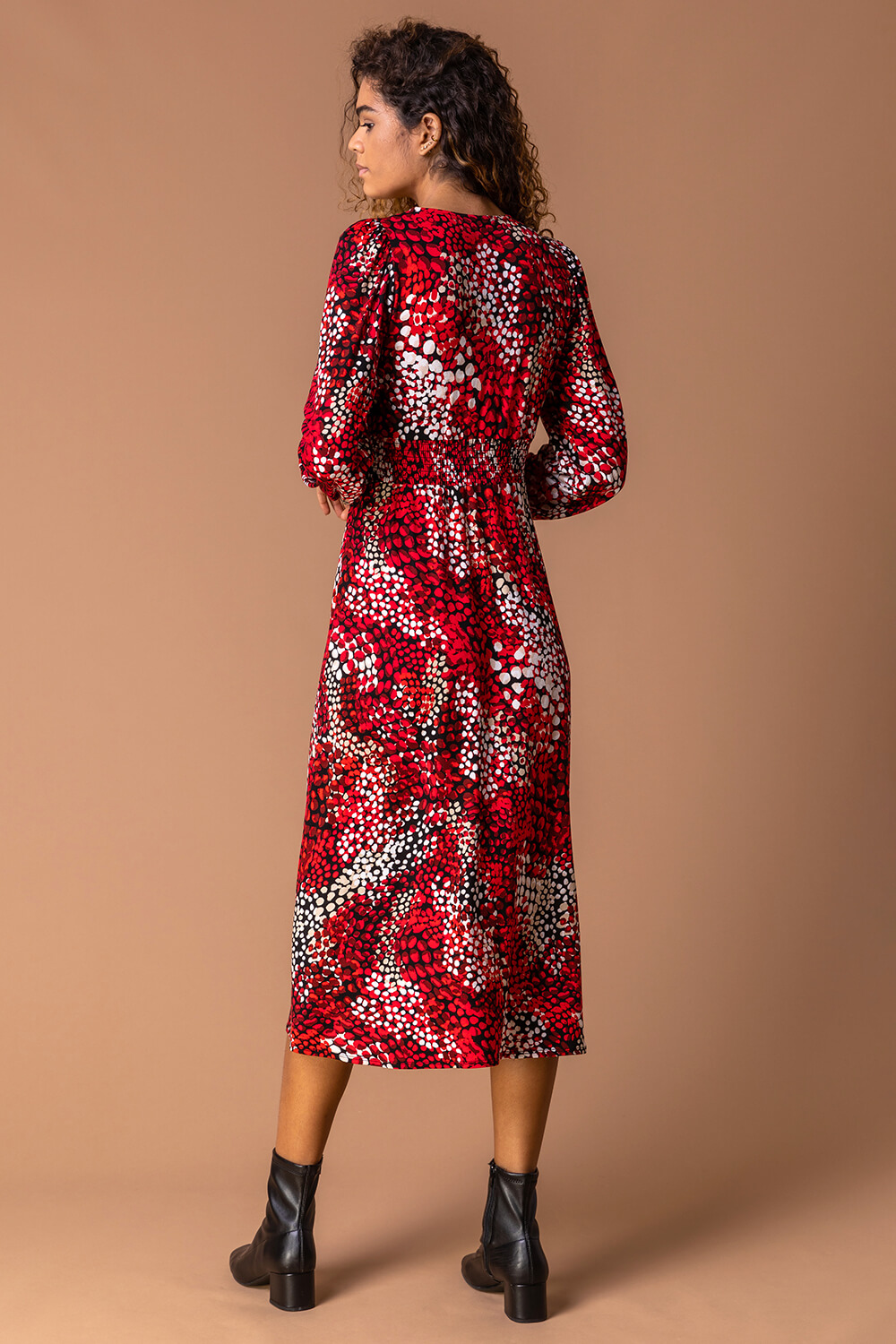 Abstract Animal Print Midi Dress in Red ...