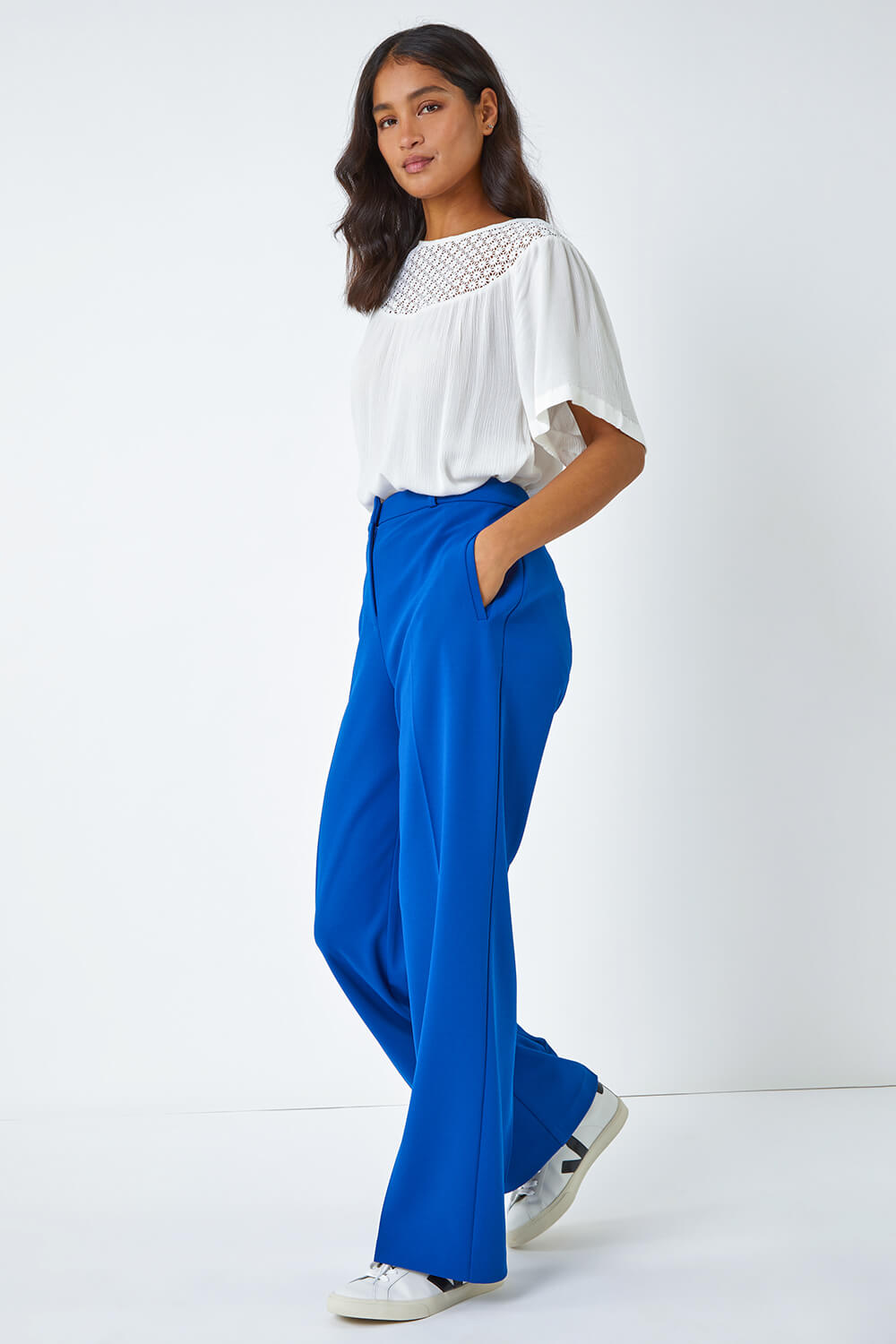 Royal Blue Wide Leg Premium Stretch Trousers, Image 2 of 5