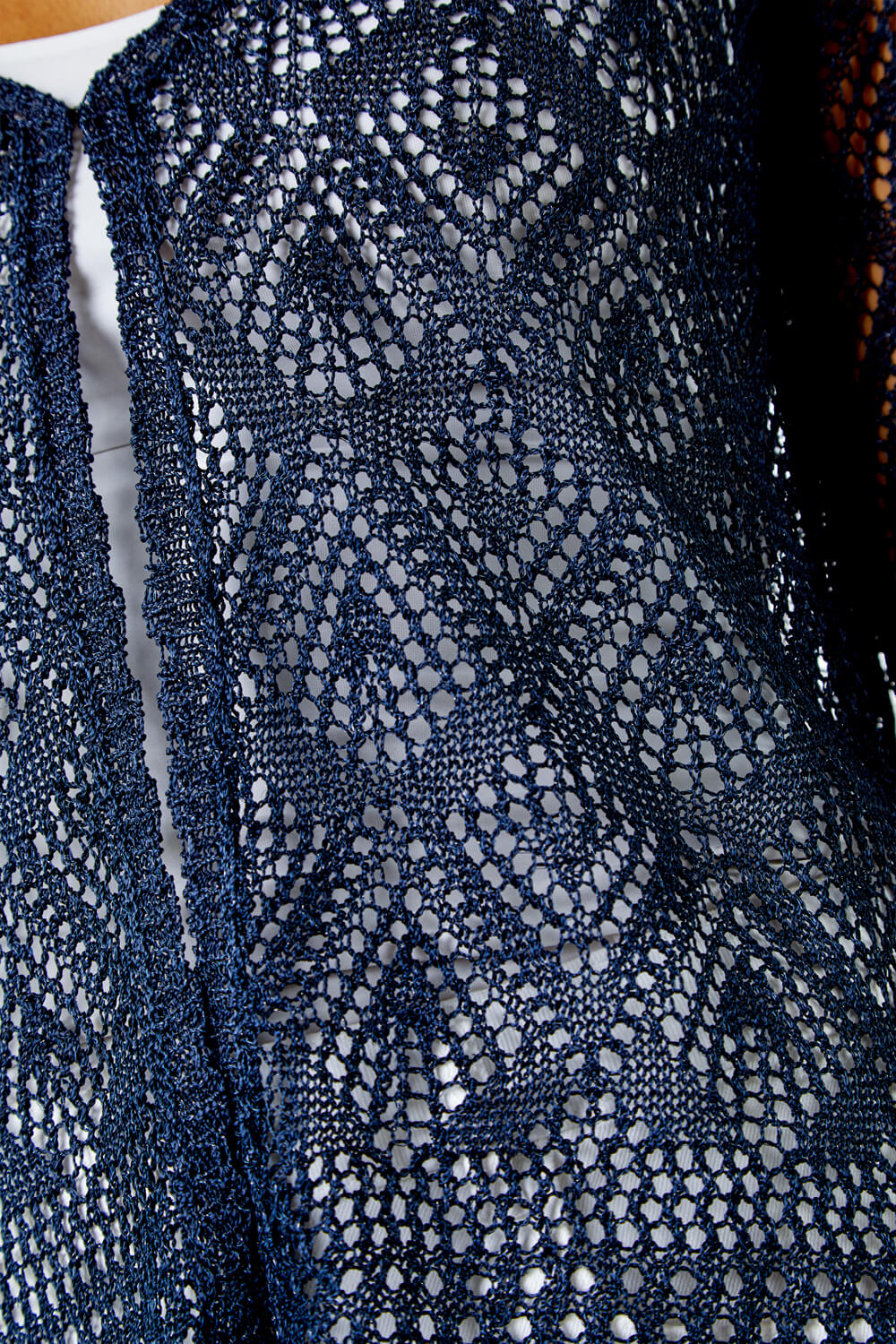 Navy  Knitted Crochet Shimmer Shrug, Image 5 of 5